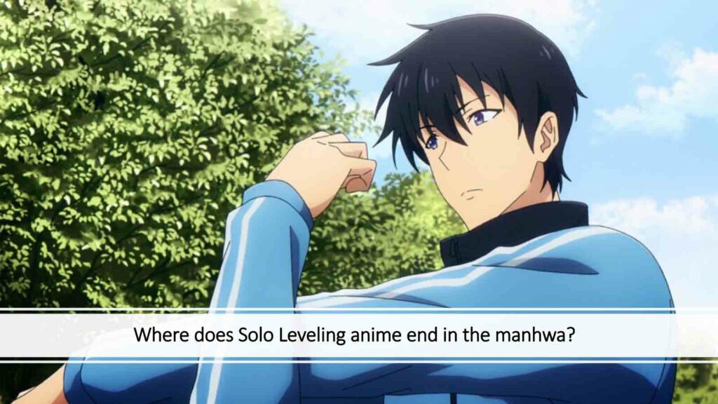 Sung Jinwoo doing arm stretches in the Solo Leveling anime, a feature image used in ONE Esports article "Where does Solo Leveling anime end in the manhwa?"